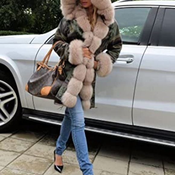 Roiii Women Thicken Warm Winter Coat Hood Down Parka Faux Fur Outdoor Overcoat - Picture 6 of 6